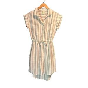 Japna Size XS Striped Shirt dress 100% cotton Tie Waist Natural Fibers Neutrals